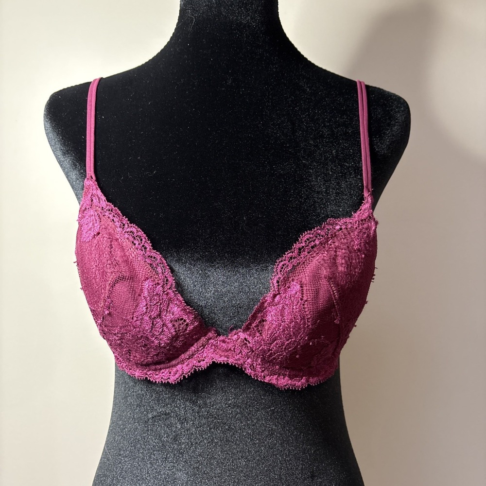 La Perla Plumb Lace Push Up Bra Padded Underwire Strappy 34C Luxury Lingerie